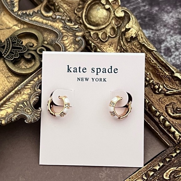 KATE SPADE • White Rare Form Huggies Hoop Earrings - Picture 3 of 3